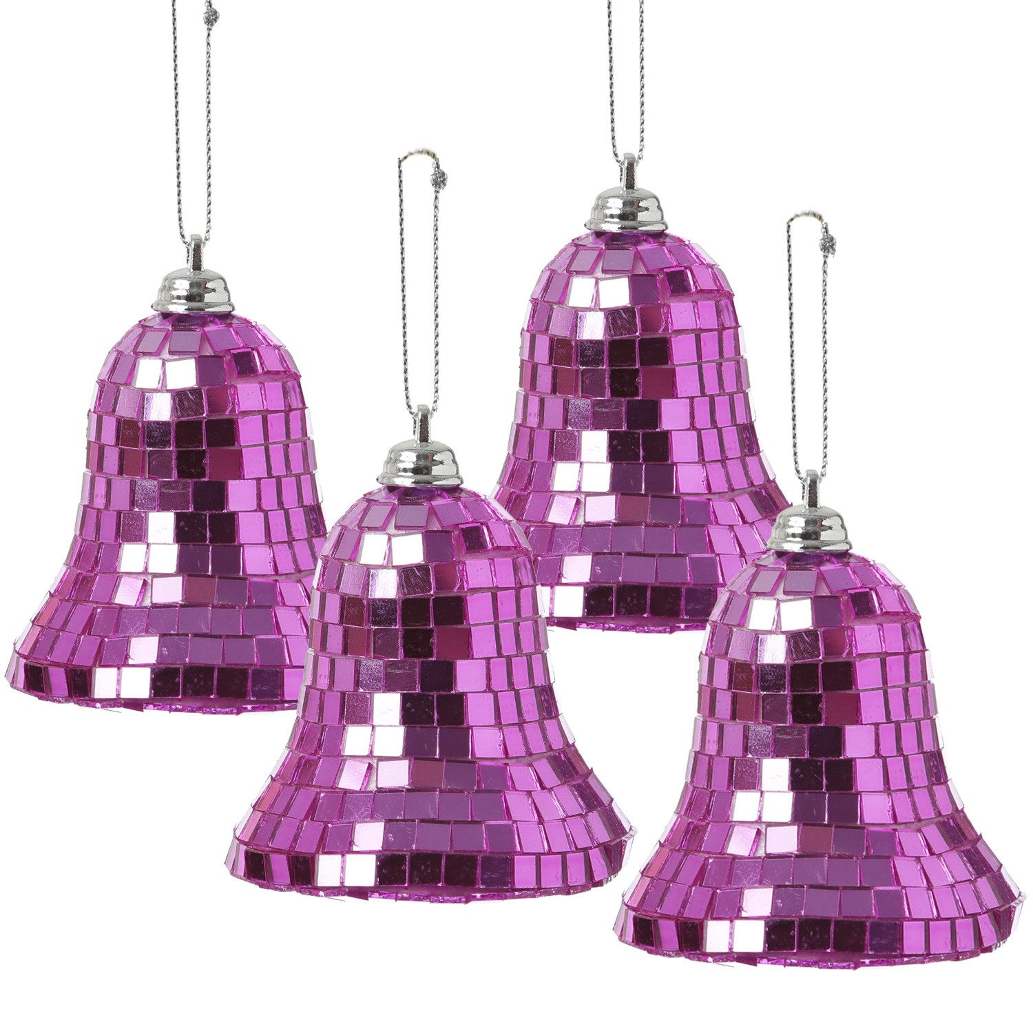 Christbaumschmuck Weihnachtsbaumschmuck Glocken im Discokugel Look H: 8cm pink 4er Set