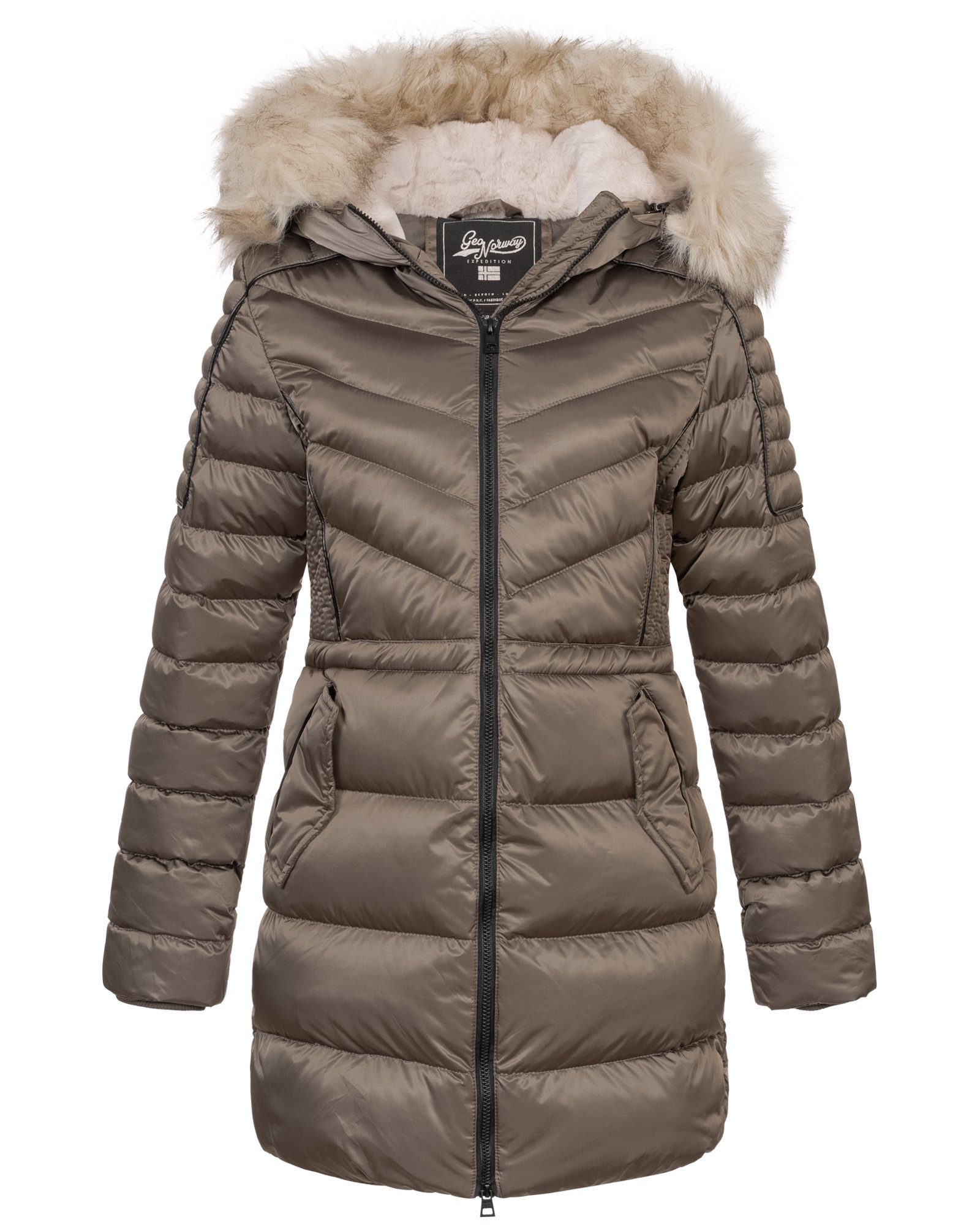 Geographical Norway Steppjacke Damen Winter Jacke Mantel Parka Steppjacke Steppmantel Wintermantel Taupe
