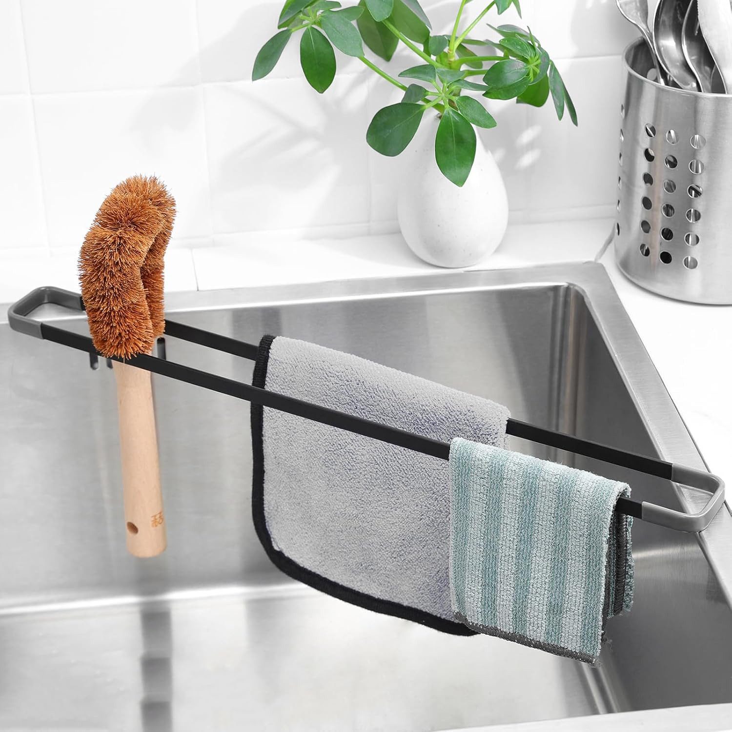 FELIXLEO Küchenorganizer-Set Spülbecken Organizer Abtropfgitter Schwarz 43cm Spüllappenhalter, (1-tlg)