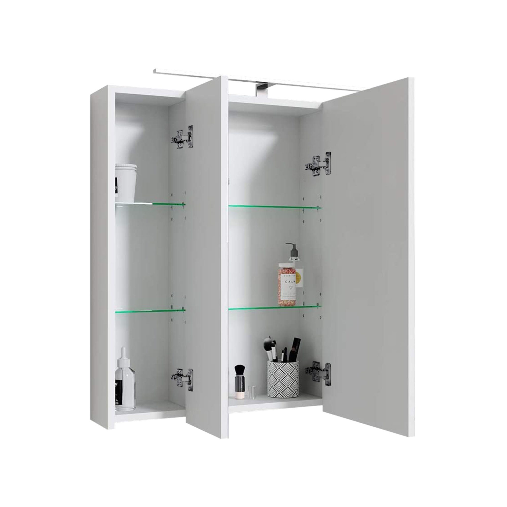 Weiß ML-DESIGN 3-Türig Badschrank Lichtschalter Beleuchtung Wandspiegel Badspiegel Steckdose LED Badezimmerspiegelschrank Badezimmerschrank 724x72x15cm