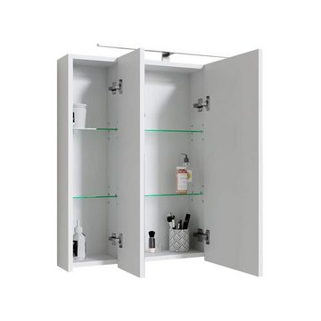 ML-DESIGN Badezimmerspiegelschrank Badspiegel Wandspiegel 3-Türig LED Beleuchtung Steckdose Lichtschalter 724x72x15cm Weiß