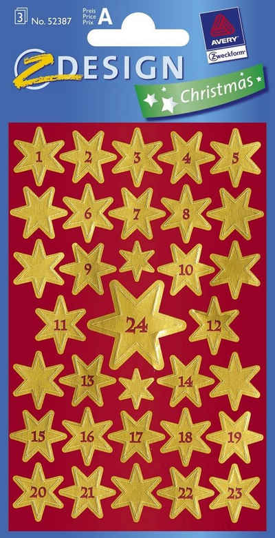 Avery Zweckform Etiketten AVERY Zweckform ZDesign Adventskalender-Sticker "Sterne"