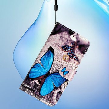 CLM-Tech Handytasche für Samsung Galaxy A55 5G Hülle - Tasche aus Kunstleder Klapphülle (blauer Schmetterling, Handyhülle mit Standfunktion - Wallet Flip Case inklusive Kartenfächer), - Cover Etui mit Magnetverschluss - Galaxy A55 5G Schutzhülle