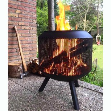 Raburg Feuerkorb XXL Ben in Schiefer-Dunkelgrau - extra großer Design Gartenkamin, (Grillrost, Schürhaken), Feuertonne aus Stahl mit großer Trommel