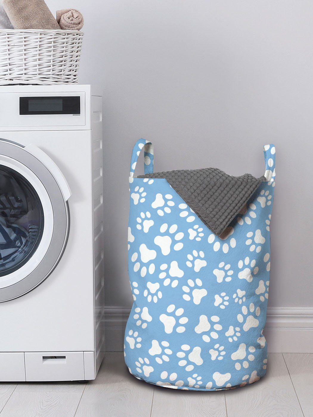 Waschsalons, mit Wäschekorb Kordelzugverschluss für auf Wäschesäckchen Blau Abakuhaus Marks Pet Griffen Fuß Pfotenabdruck