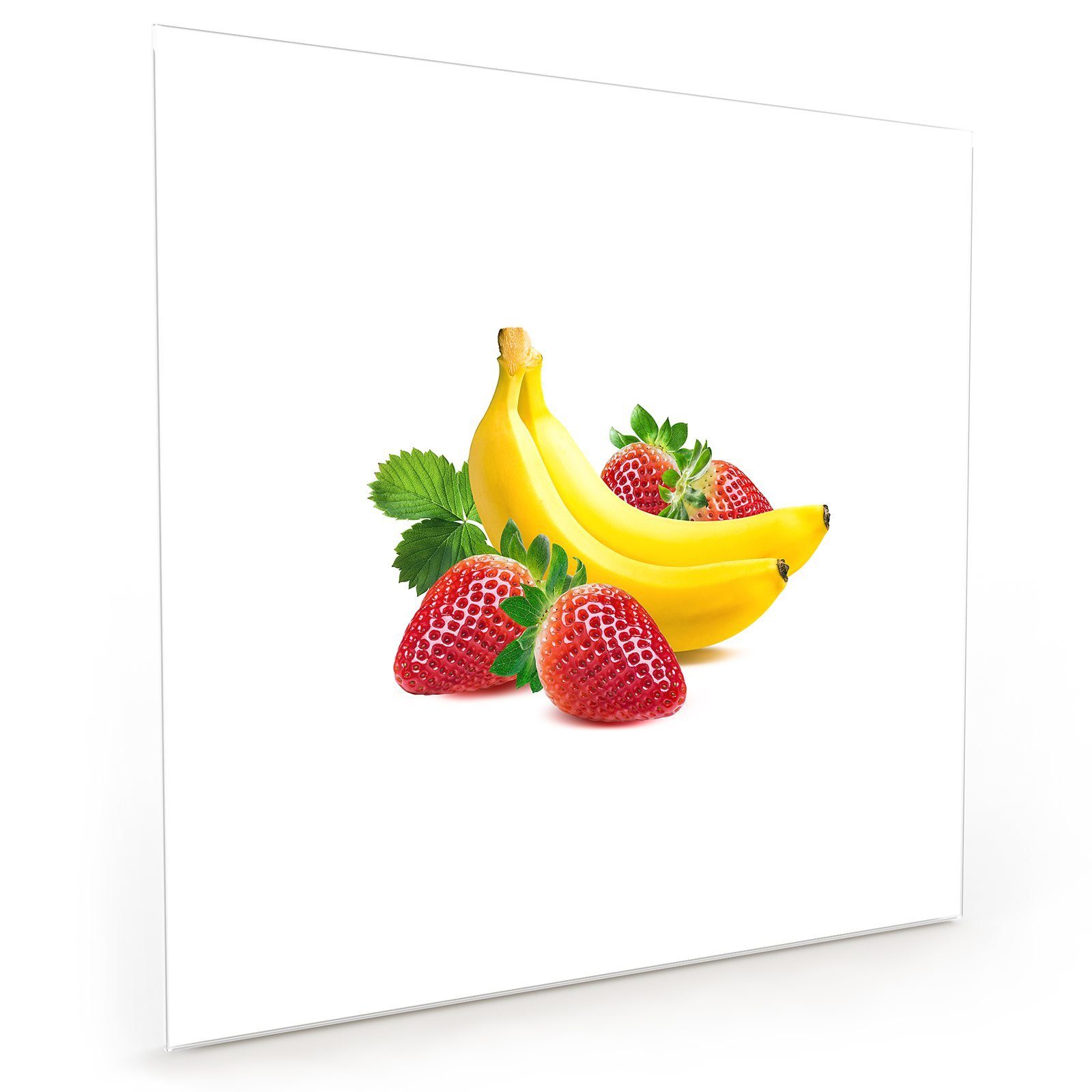 Primedeco Küchenrückwand Spritzschutz Glas Erdbeeren und Banane