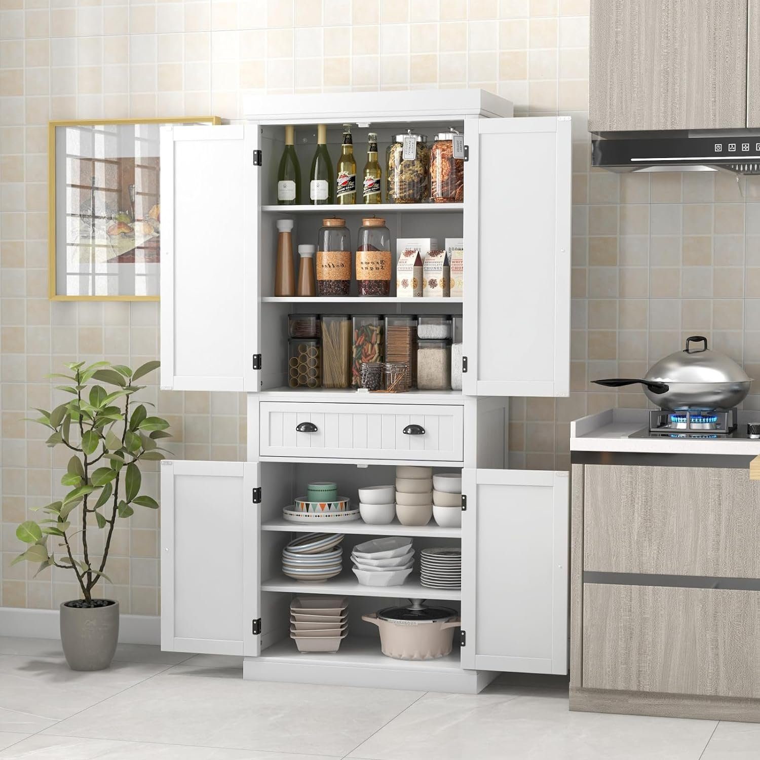 KOMFOTTEU Mehrzweckschrank Küchenschrank Buffetschrank Vorratsschrank mit S günstig online kaufen