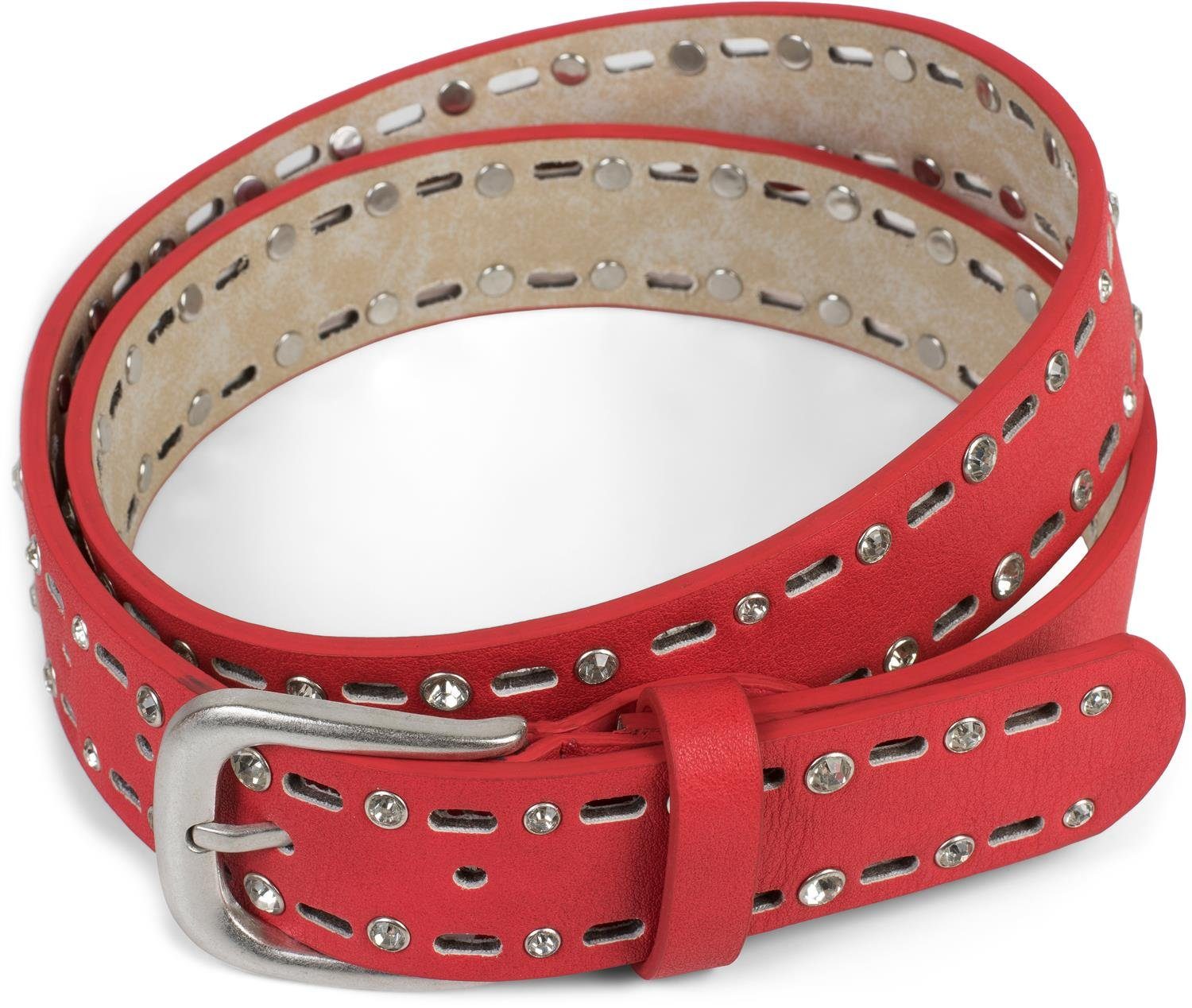 styleBREAKER Synthetikgürtel Gürtel mit Strass und ovalem Lasercut Muster (1-St)