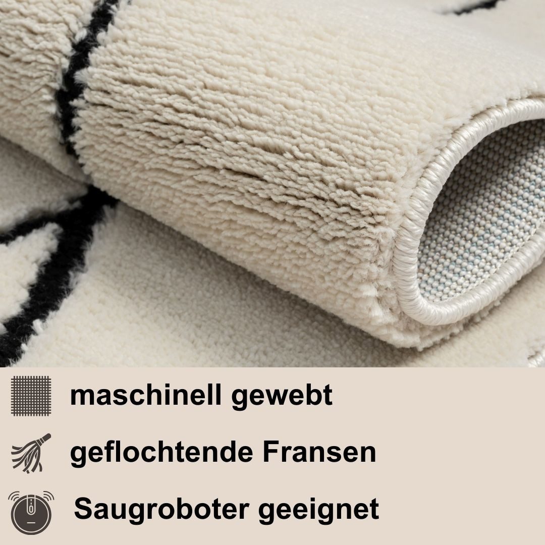 Myflair Möbel & Accessoires Hochflor-Läufer Moroccan Handwrite, rechteckig, Höhe: 24 mm, modern, marokkanisches Design, flauschig weich, mit Fransen