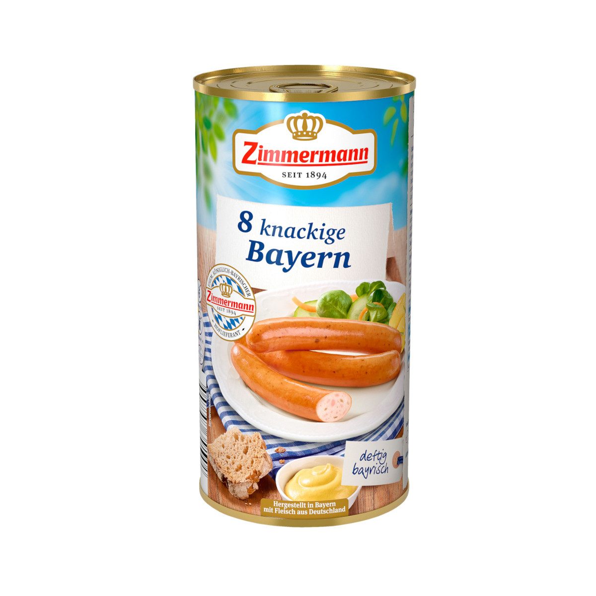 Zimmermann Wurstkonserve, Zimmermann knackige Bayern Schinkenwürstchen 8 Stk ATG 250g Dose 550g