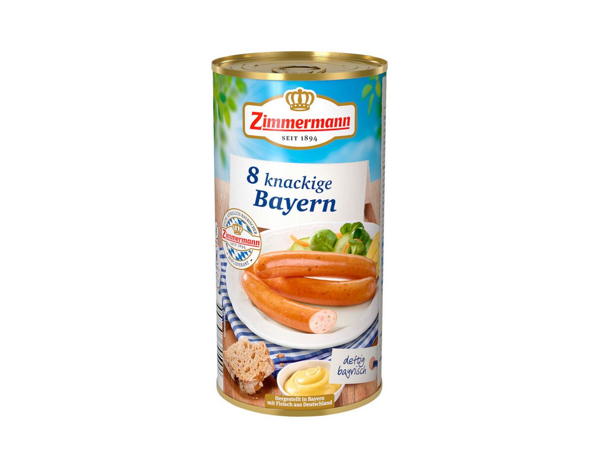 Zimmermann Wurstkonserve, Zimmermann knackige Bayern Schinkenwürstchen 8 Stk ATG 250g Dose 550g