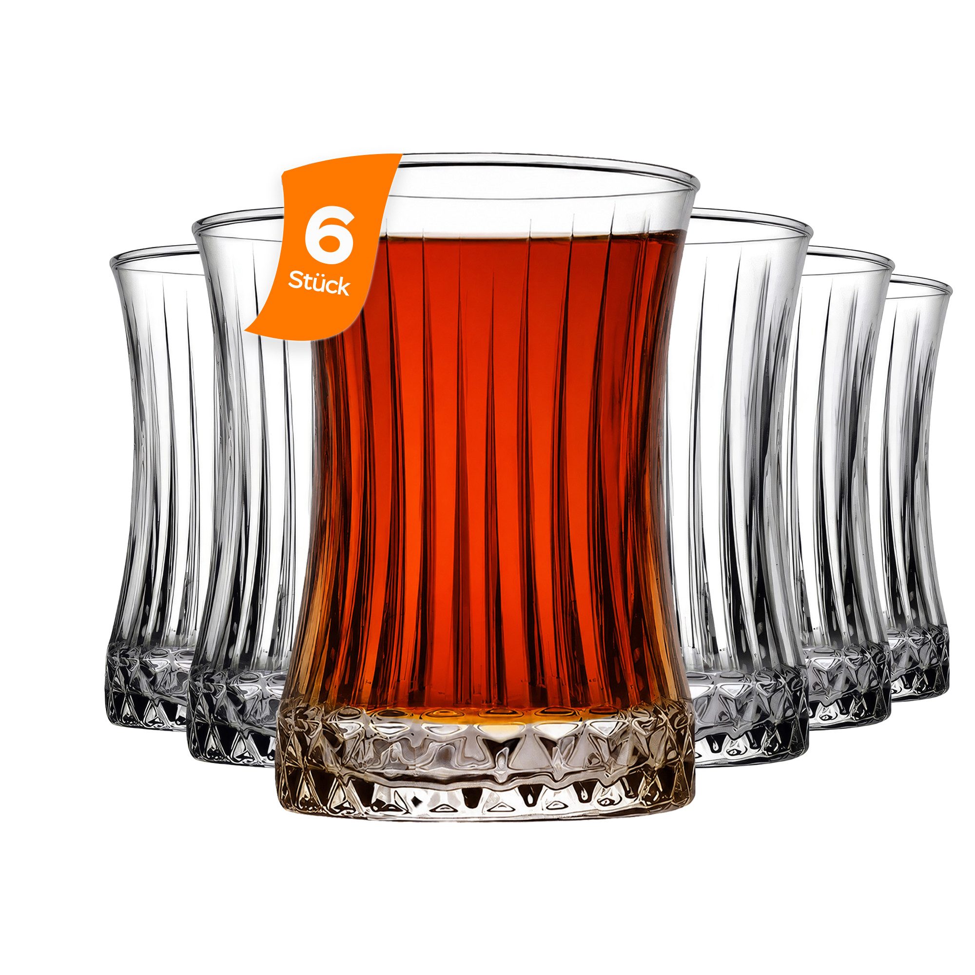 Pasabahce Gläser-Set Elysia Teegläser-Set, 6-tlg., Glas, 6er Set, 170 ml, optisches Design mit verstärktem Boden