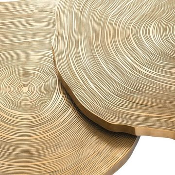 Casa Padrino Couchtisch Luxus Couchtisch Set Messingfarben / Schwarz - Luxuriöse Wohnzimmertische mit Tischplatten im Baumscheiben Design