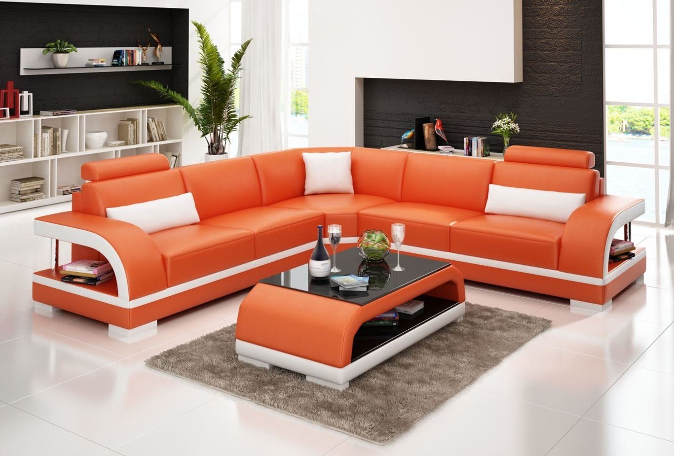 Designer Couch Polster L Möbel Ecksofa, Ecke JVmoebel Orange Moderne Eckgarnitur Sitz Form Sofa