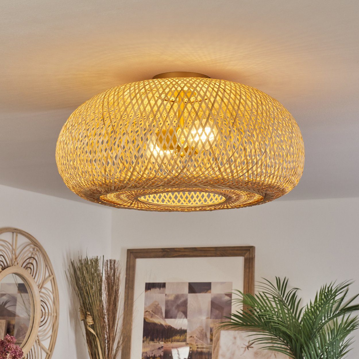 Lichteffekt, ohne Leuchte hofstein im Metall/Bambus Leuchtmittel, Deckenleuchte mit in »Decollatura« aus 2xE27 Boho Deckenlampe Goldfarben/Natur, ø50cm, Design