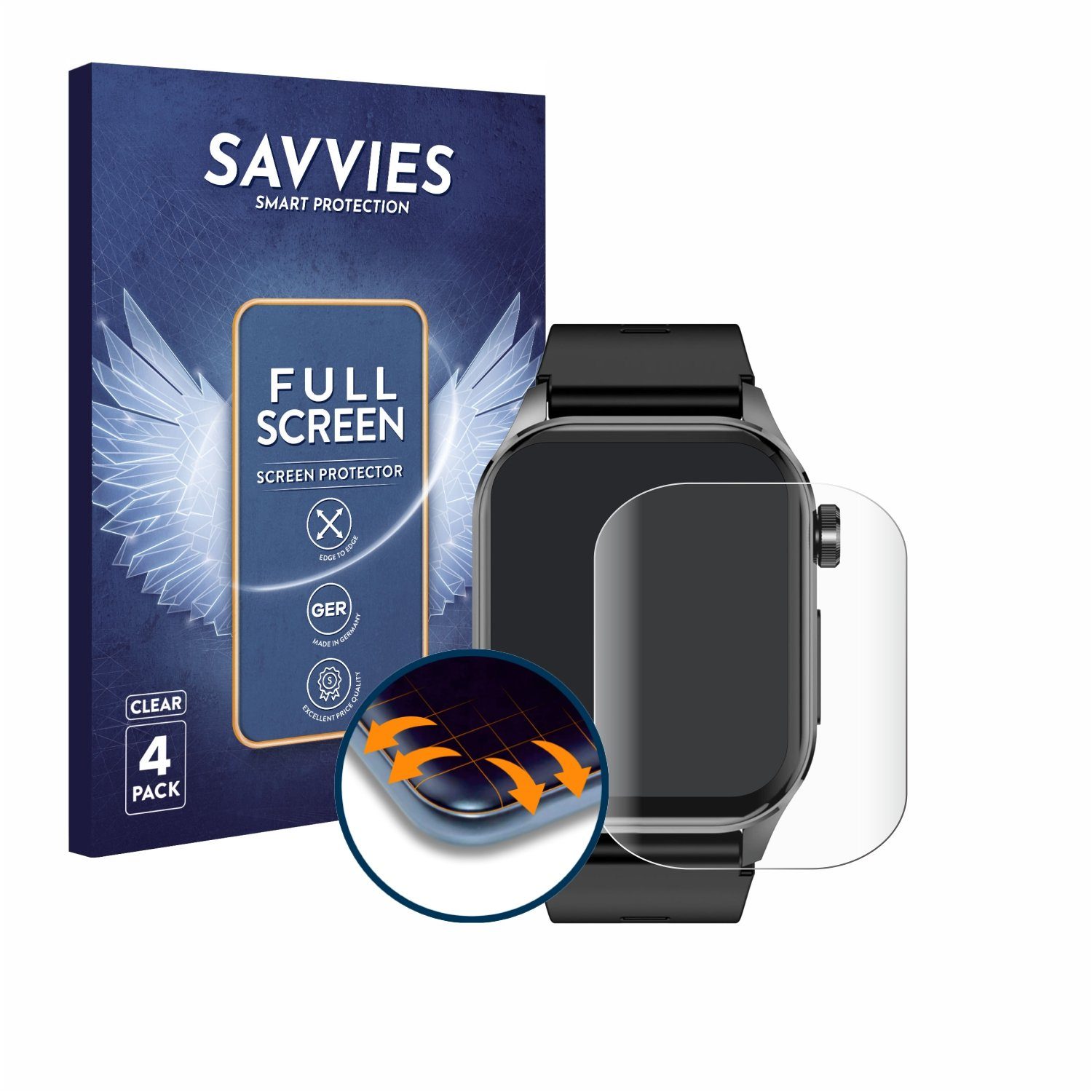 Savvies Displayschutzfolie Fullscreen Schutzfolie für Knauermann Pro 3 2024 (rechteckig), 4 Stück, Displayschutz Folie Fullcover Klar Transparent