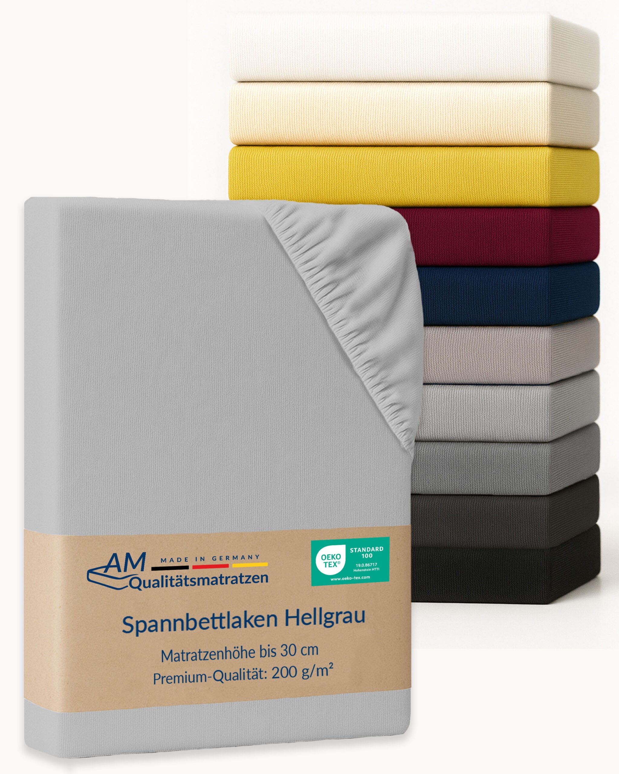 AM Qualitätsmatratzen Spannbettlaken Baumwolle in hellgrau, Bettlaken für Matratzen, Made in Germany, Baumwolle, Gummizug: rundum, (1 Stück), 70x200x30
