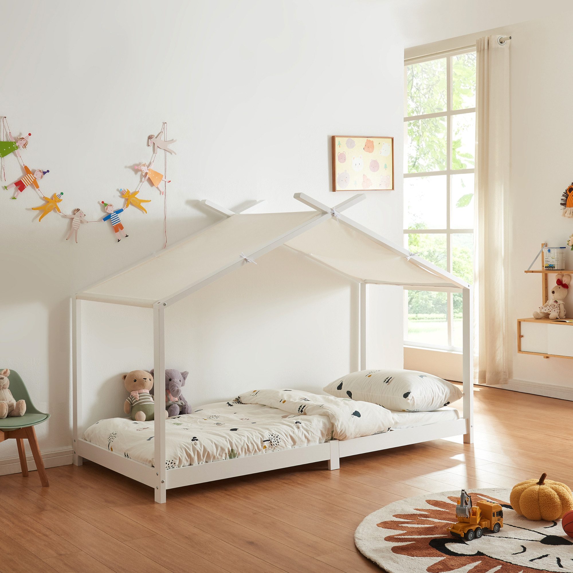en.casa Kinderbett, »Brome« Hausbett 90 x 200 cm Holz Weiß günstig online kaufen