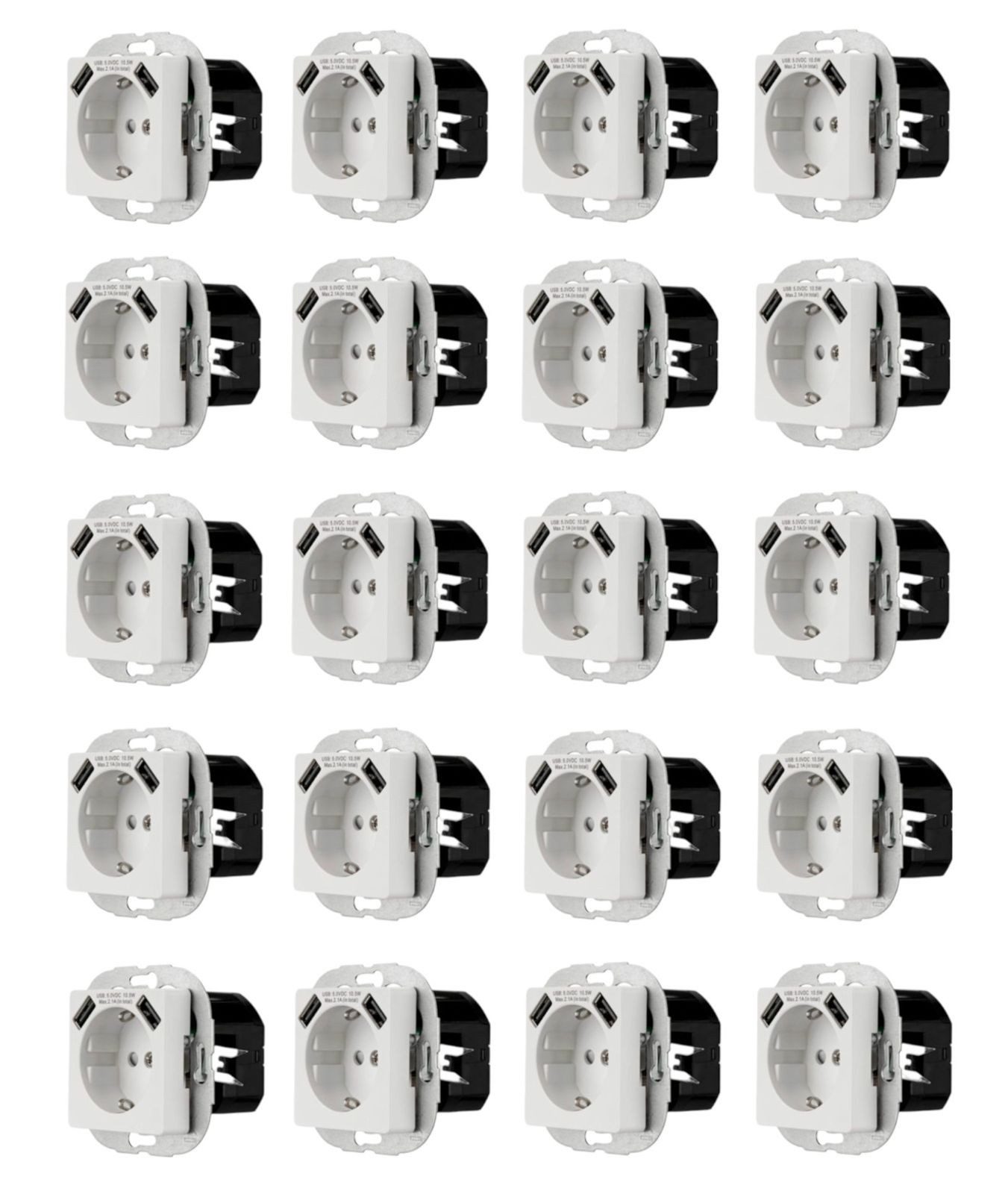 BURI Steckdose 20x REV Ritter Schuko Steckdosen 2 USB Kindersicherung, Steckdose weiß