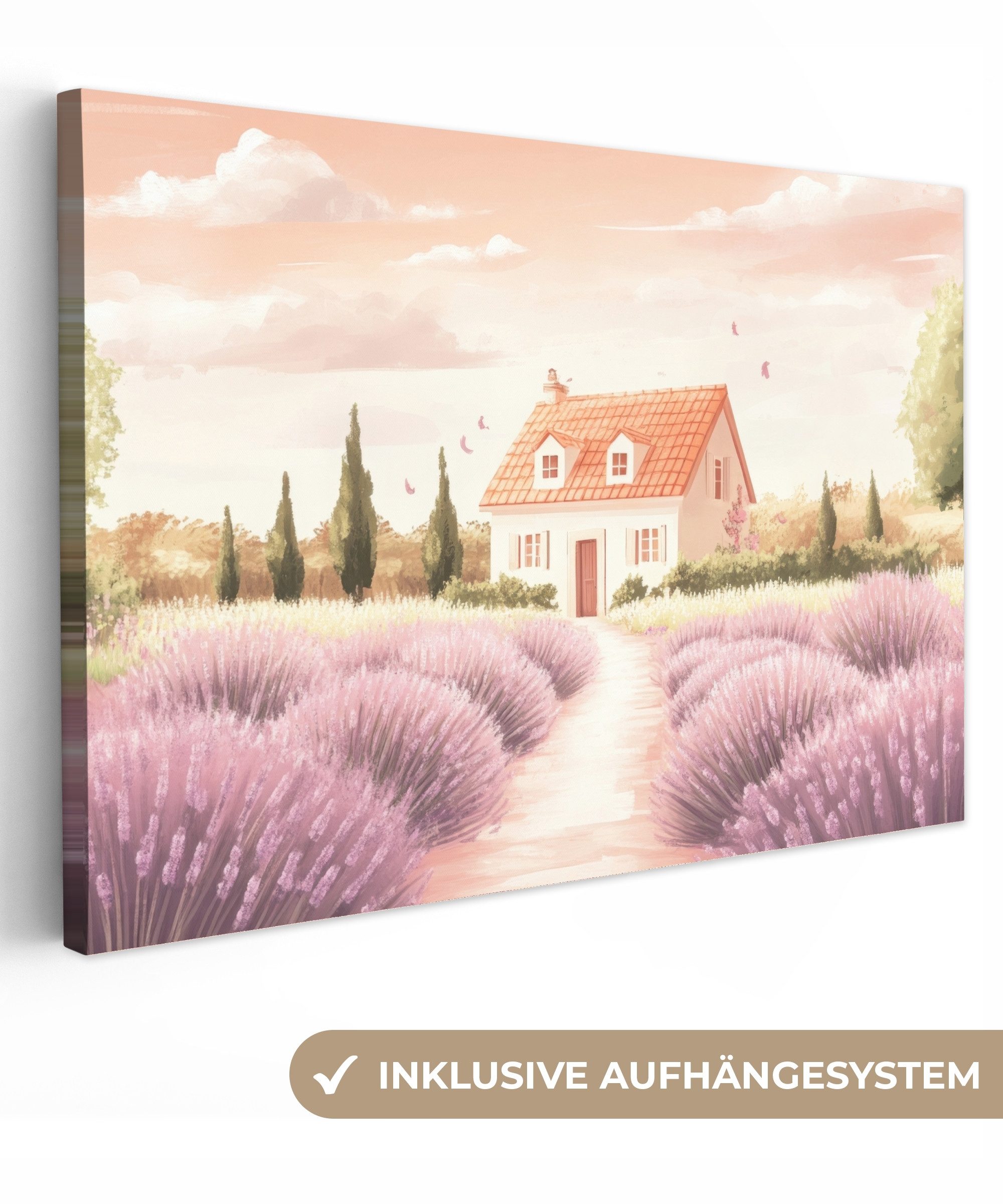 OneMillionCanvasses® Leinwandbild Lavendelfeld - Haus - günstig online kaufen