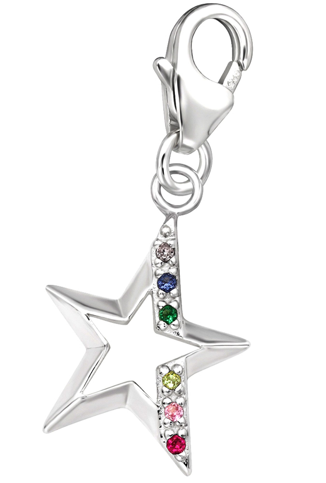 Limana Charm Stern Stern Karabiner Anhänger 925 Silber für Armband Halskette (inkl. Geschenkdose), Zirkonia Armbandanhänger Kettenanhänger