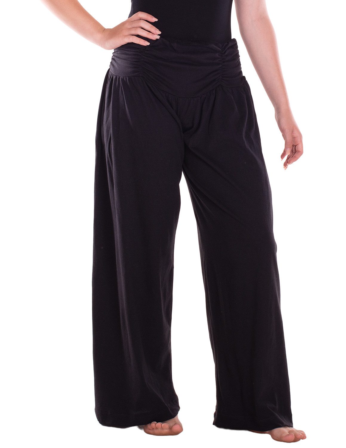 Vishes Jerseyhose Sommerhose Damen Palazzo Weites Bein Raffbund Jersey Baumwolle Alternative Mode, Boho, Hippie, Ethno, Festival