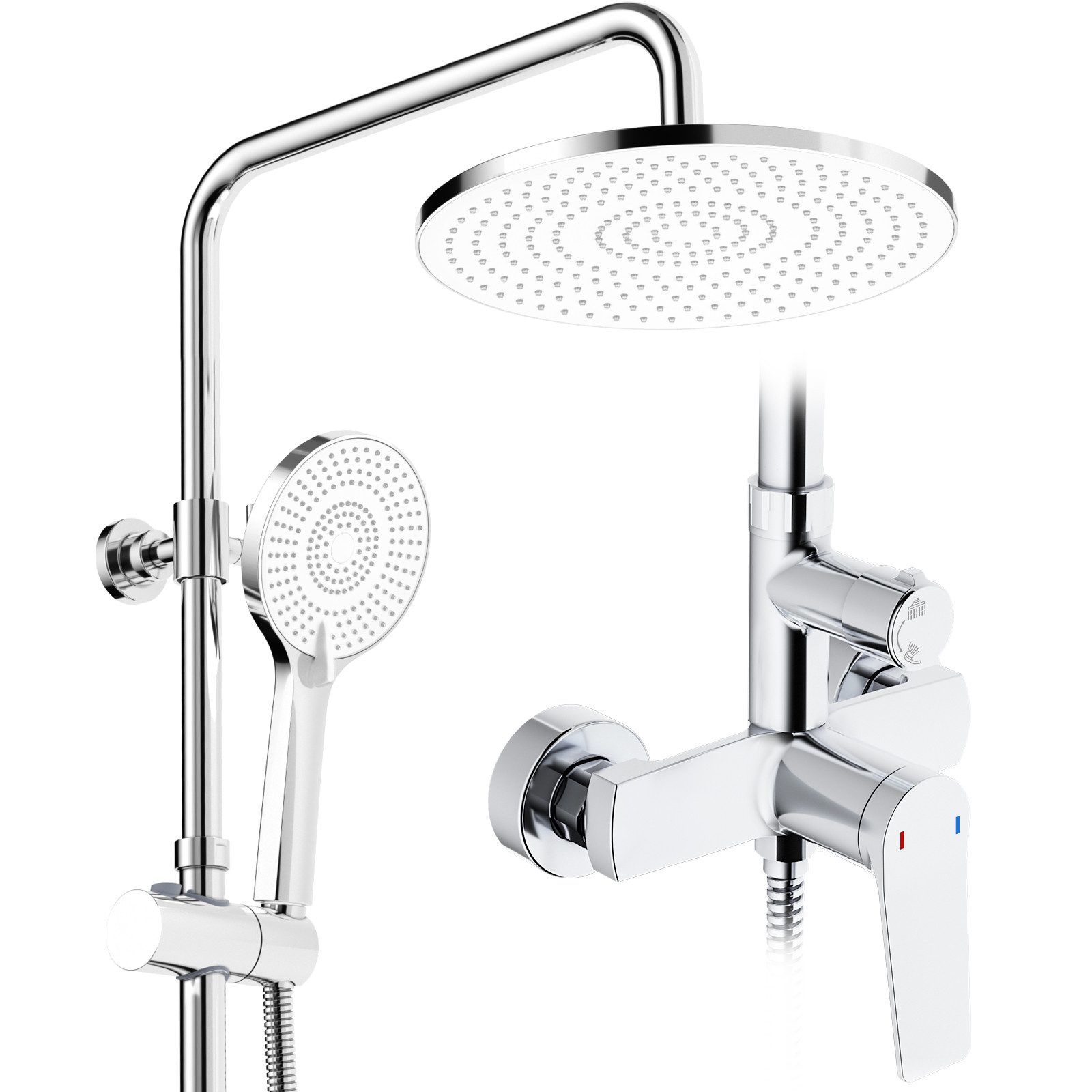 Rainsworth Duschsystem Duschkopf Set, 3 Strahlart(en), Zweifunktion Duschset mit Verteiler