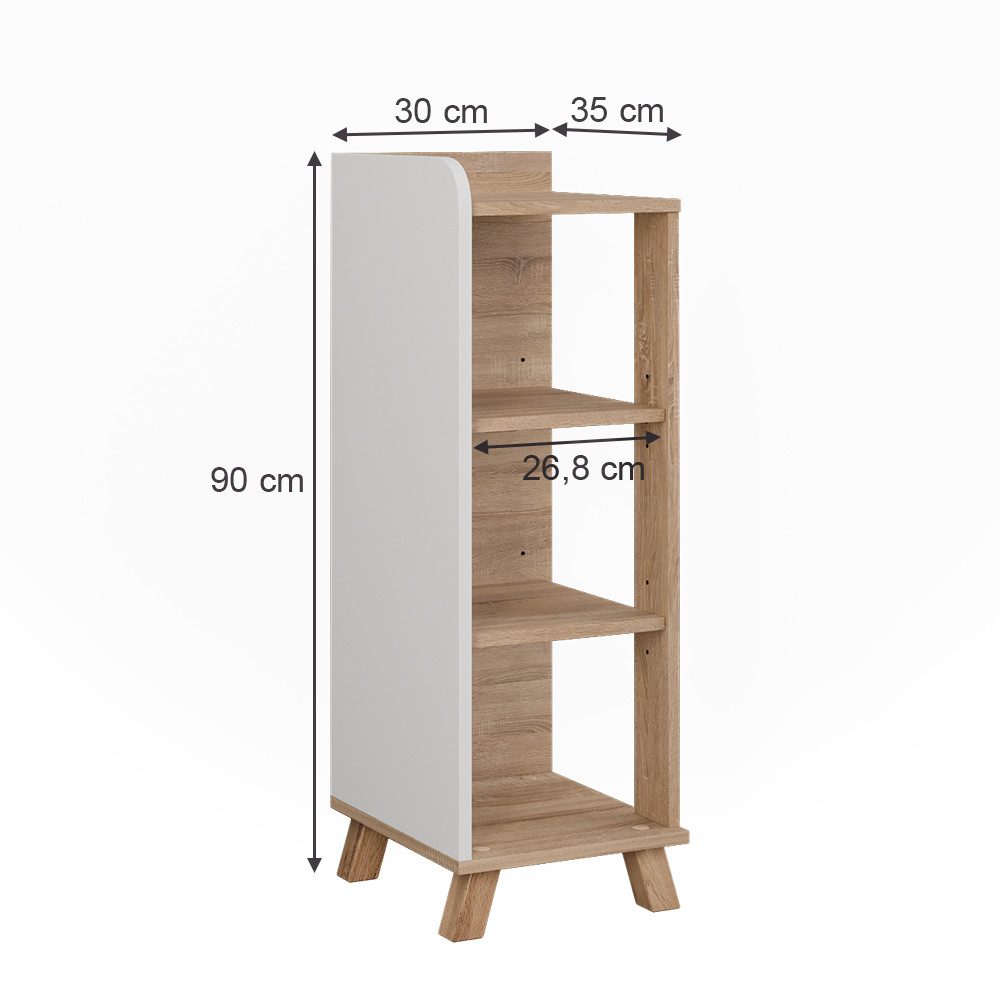Vicco Midischrank Karen, Sonoma/Weiß, 30 x 90 cm mit 4 Ablagen günstig online kaufen