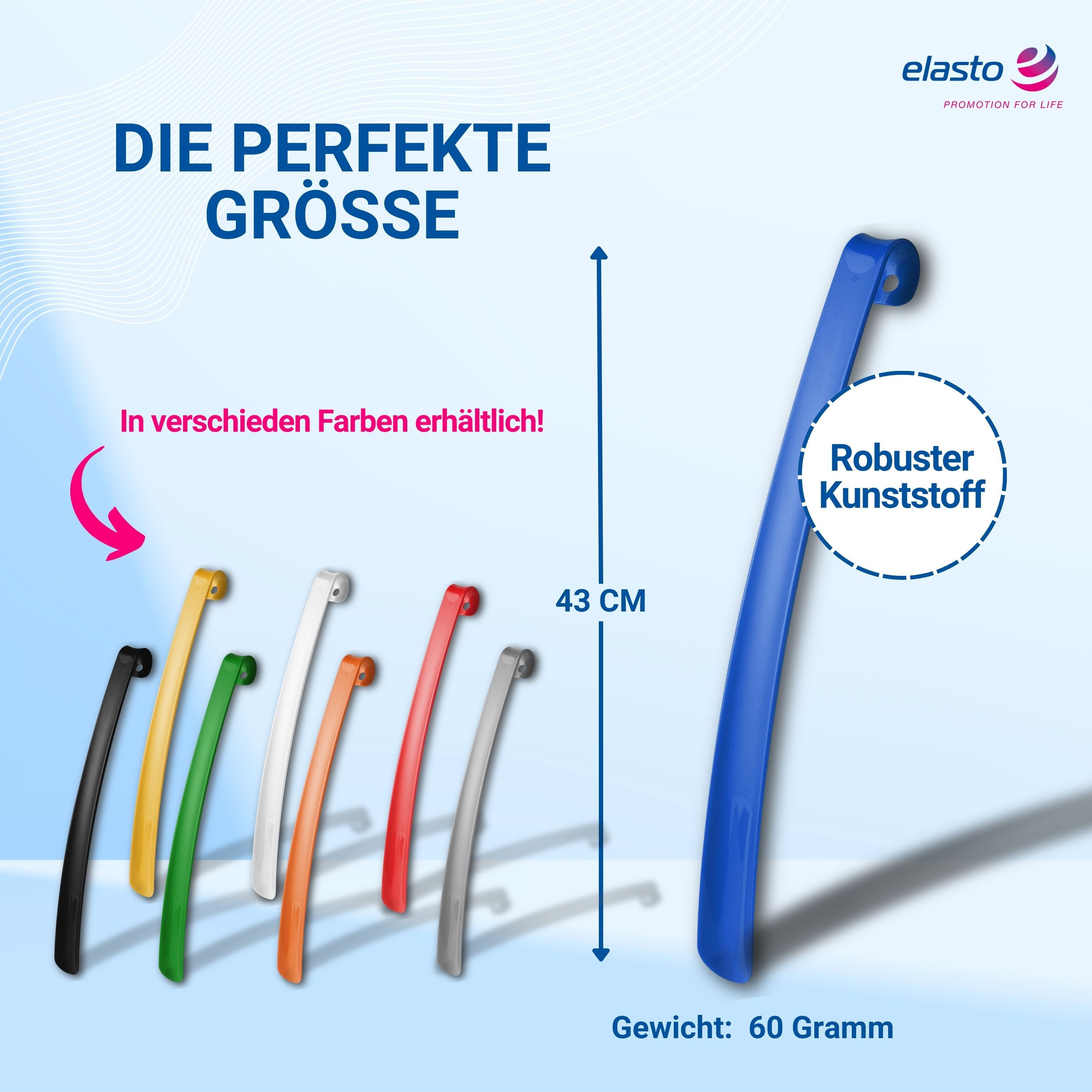 elasto Schuhlöffel Langer Schuhanzieher mit praktischer Öse zum Aufhängen