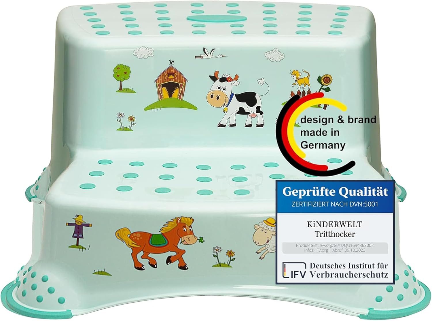 KiNDERWELT Tritthocker Premium zweistufiger Hocker Funny Farm aquamarin günstig online kaufen