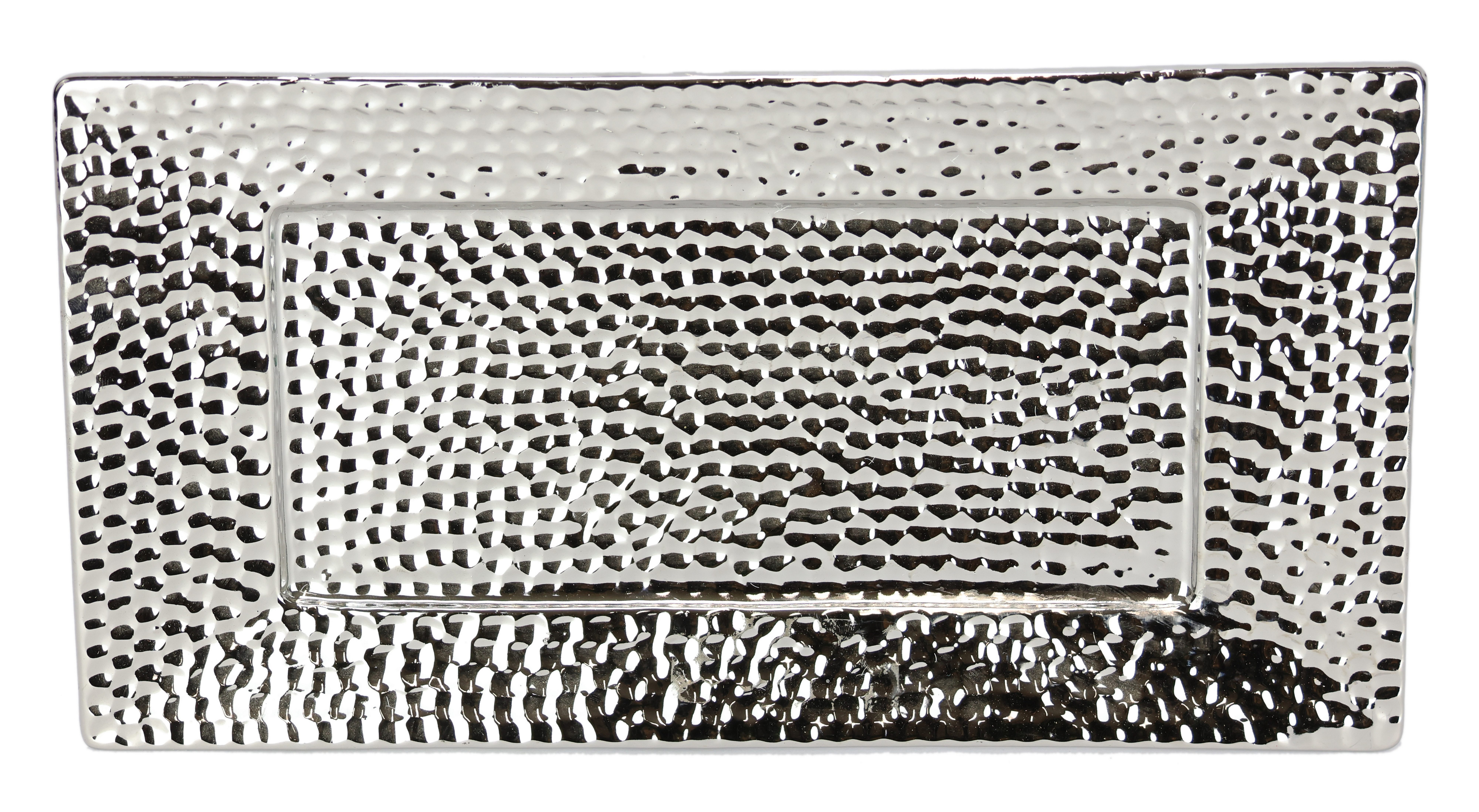 I.GE.A. Dekotablett Keramik-Schale (1 St), eckig Dekoschale silber Tablett Weihnachtsdeko Deko Advents-Tablett