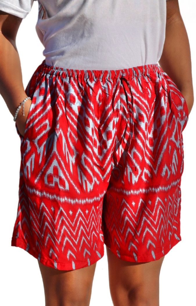 PANASIAM Shorts kurze Hose Damen Shorts Sweatshort aus 100% Viskose Stoffhose Wellness gemusterte Sommerhose mit Kordelzug und Taschen leichte Strandshort