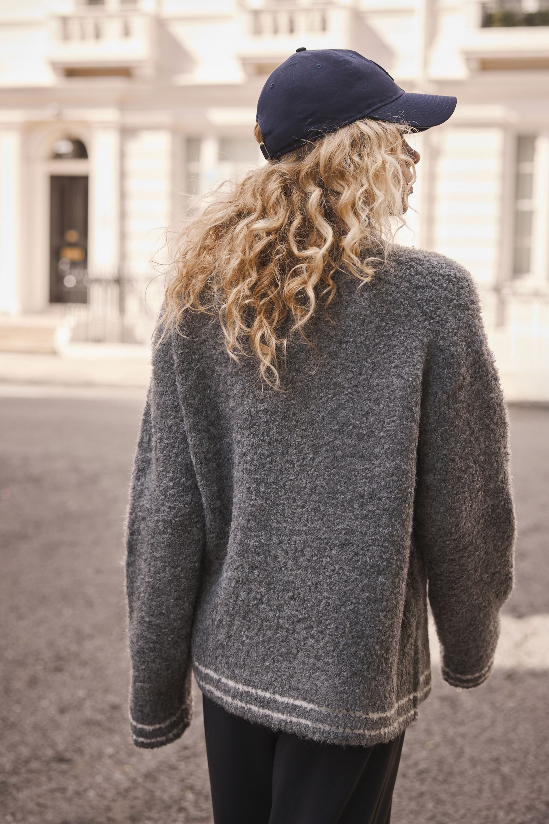 Next Troyer Sportlicher Bouclé-Pullover mit RV-Ausschnitt (1-tlg)