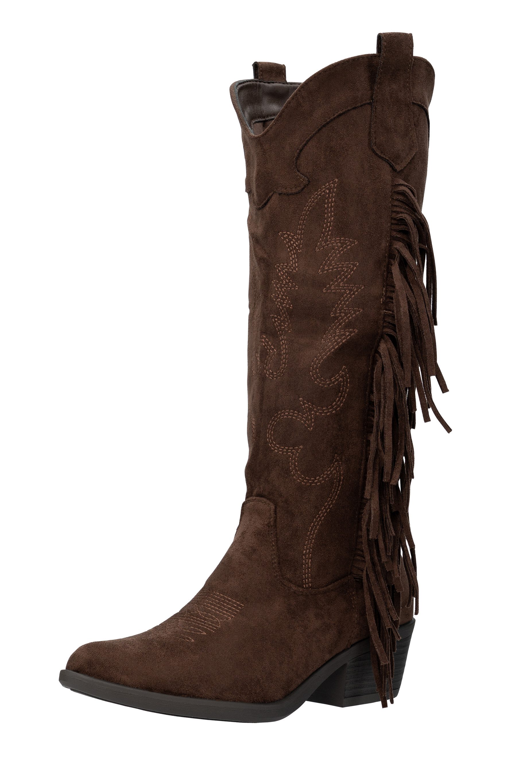 Salinyang Damen Cowboystiefel mit Fransen – Western Stiefel in Wildlederoptik Cowboystiefel