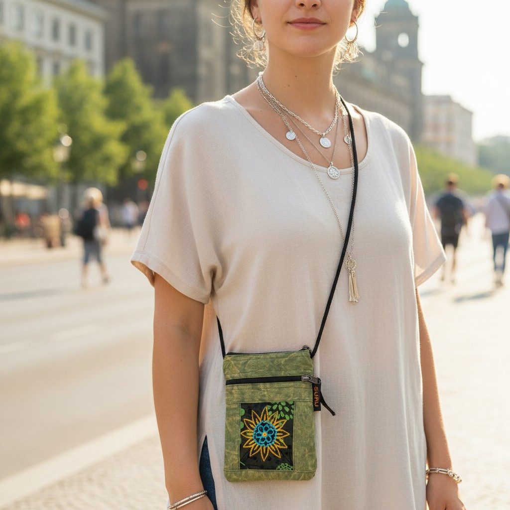 Guru-Shop Schultertasche Boho Brustbeutel, Passporttasche - grün günstig online kaufen