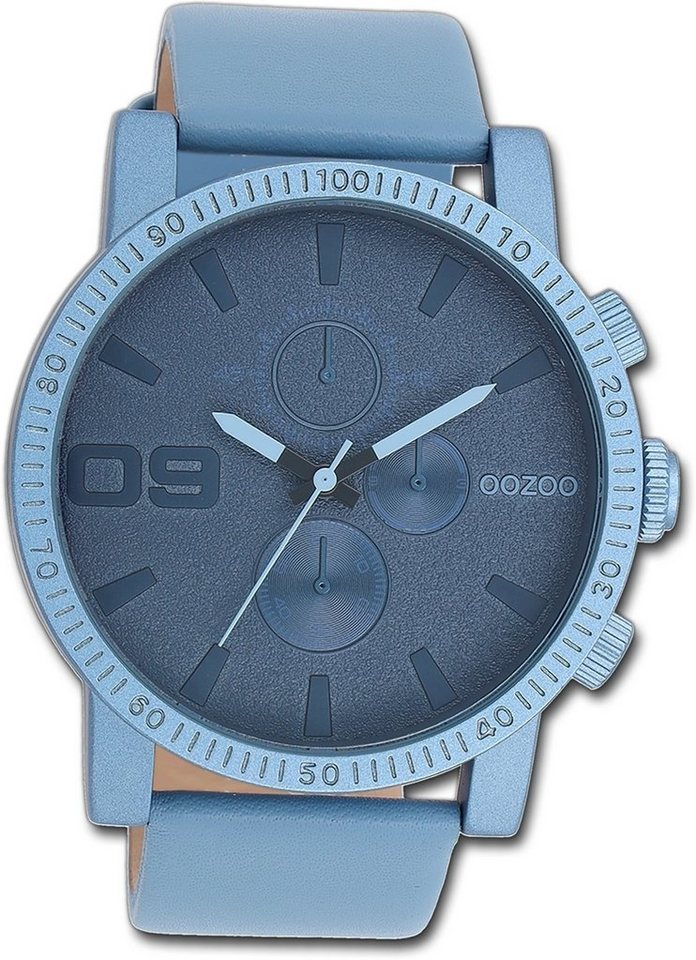 OOZOO Quarzuhr Oozoo Unisex Armbanduhr Timepieces, Damen, Herrenuhr  Lederarmband blau, rundes Gehäuse, extra groß (48mm)