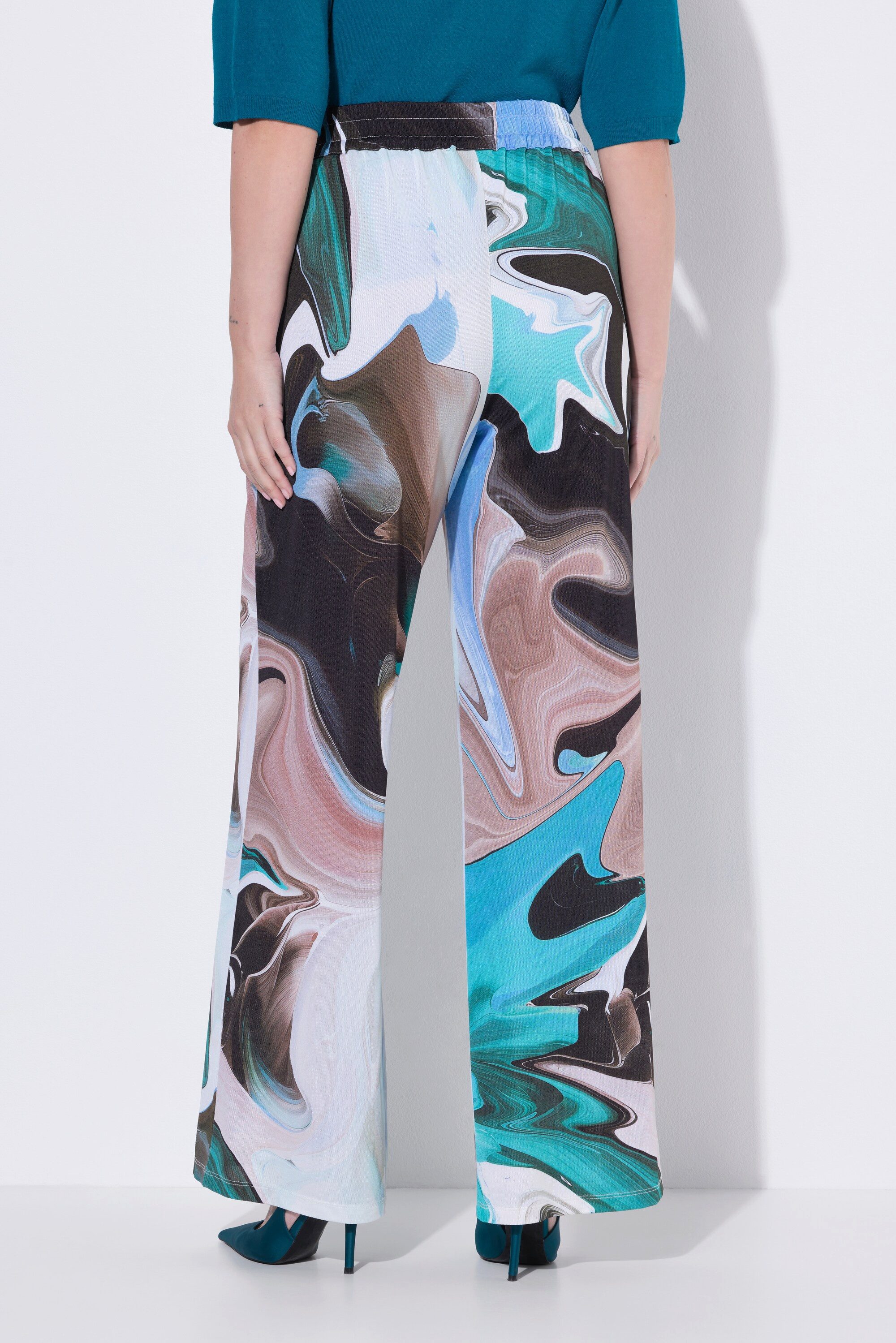Ulla Popken Schlupfhose Slinkyhose Marmor-Design weites Bein Elastikbund
