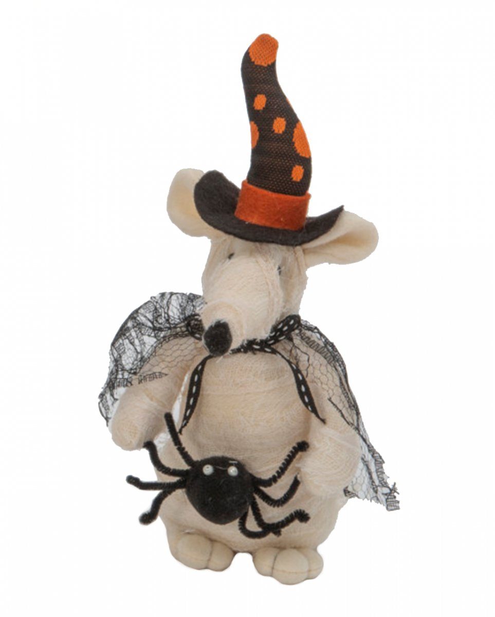 Horror-Shop Dekofigur Plüsch Halloween Maus mit Spinne als Dekofigur 23c