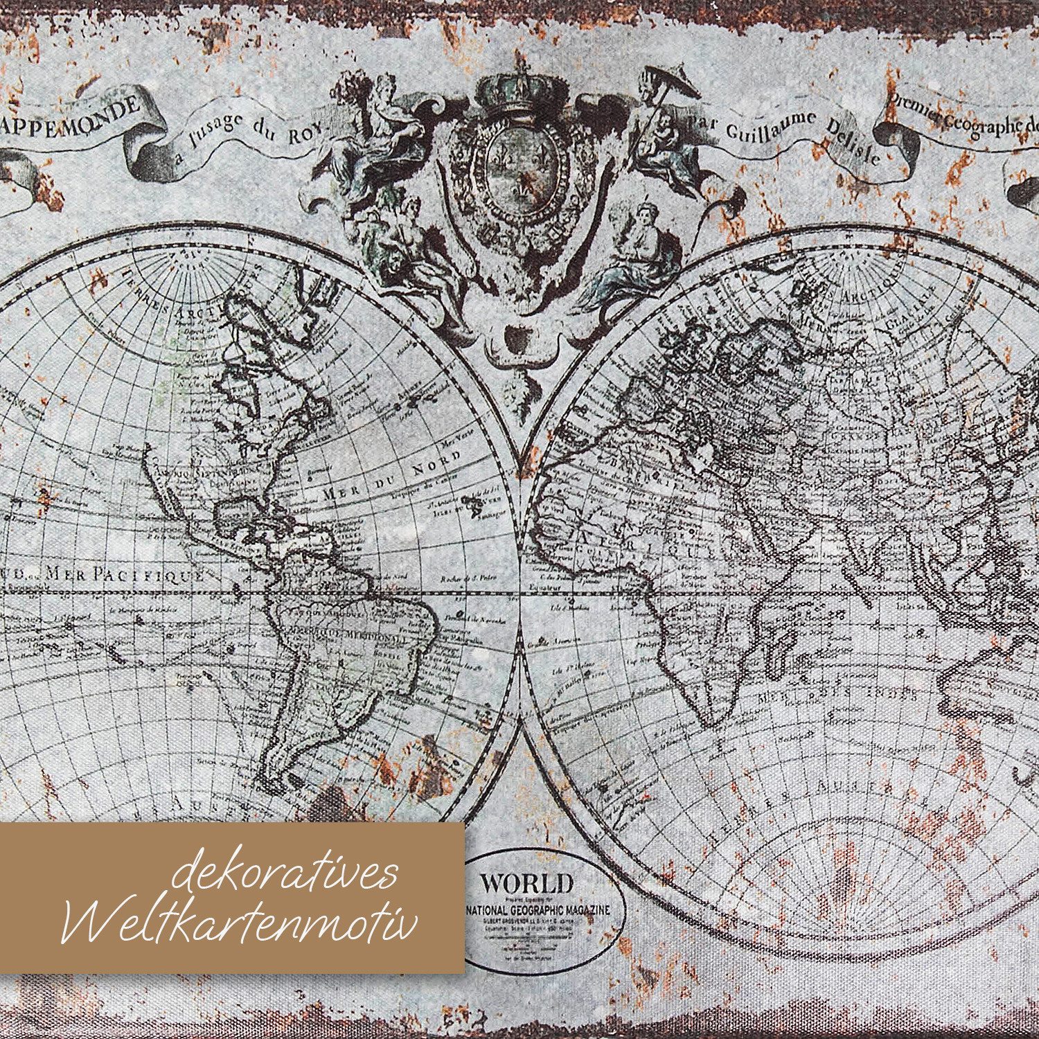 HMF Aufbewahrungsbox Vintage Koffer Holz, Aufbewahrungsbox mit Deckel und Ledergriff als, Geschenkidee für Hochzeit oder Geburtstag, Weltkarte, 44 x 32 x 16 cm – Bild 4 von 5