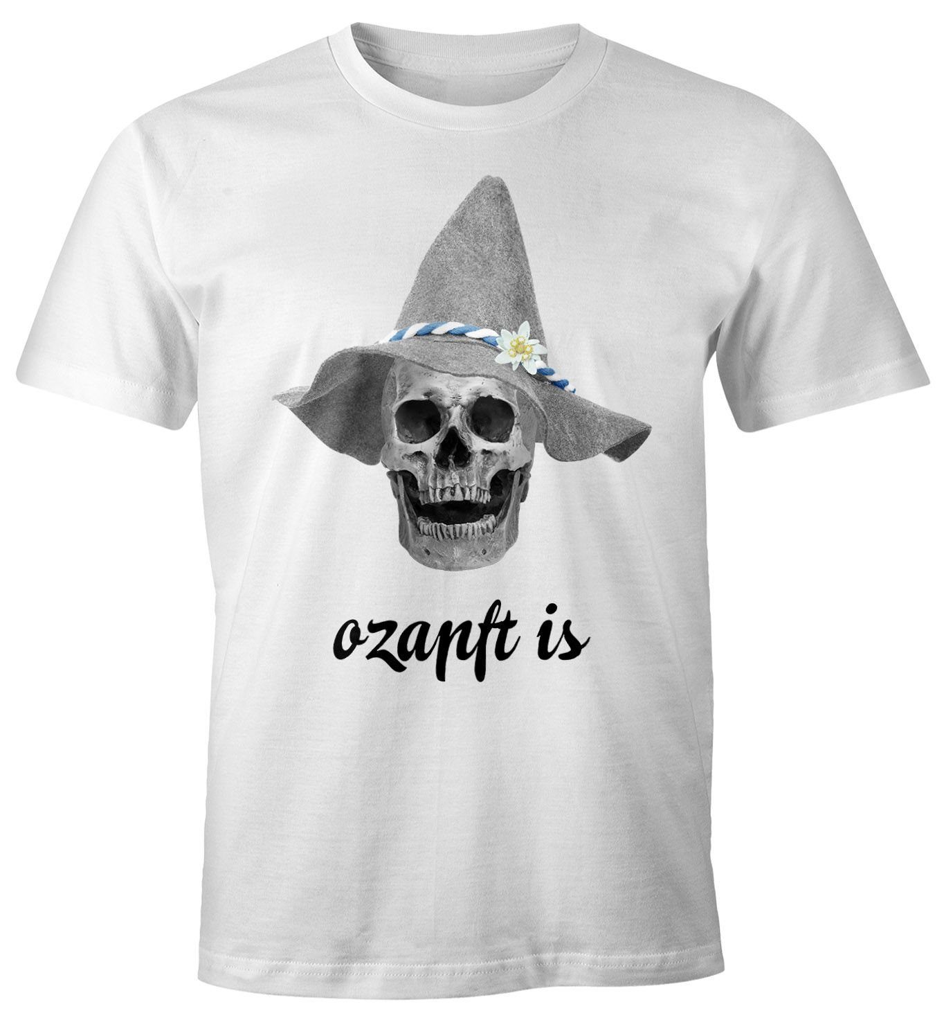 Print T-Shirt Skull Bayern Print-Shirt Filzhut is Totenkopf mit ozapft Volksfest Fun-Shirt Bayrisch Moonworks® Herren MoonWorks
