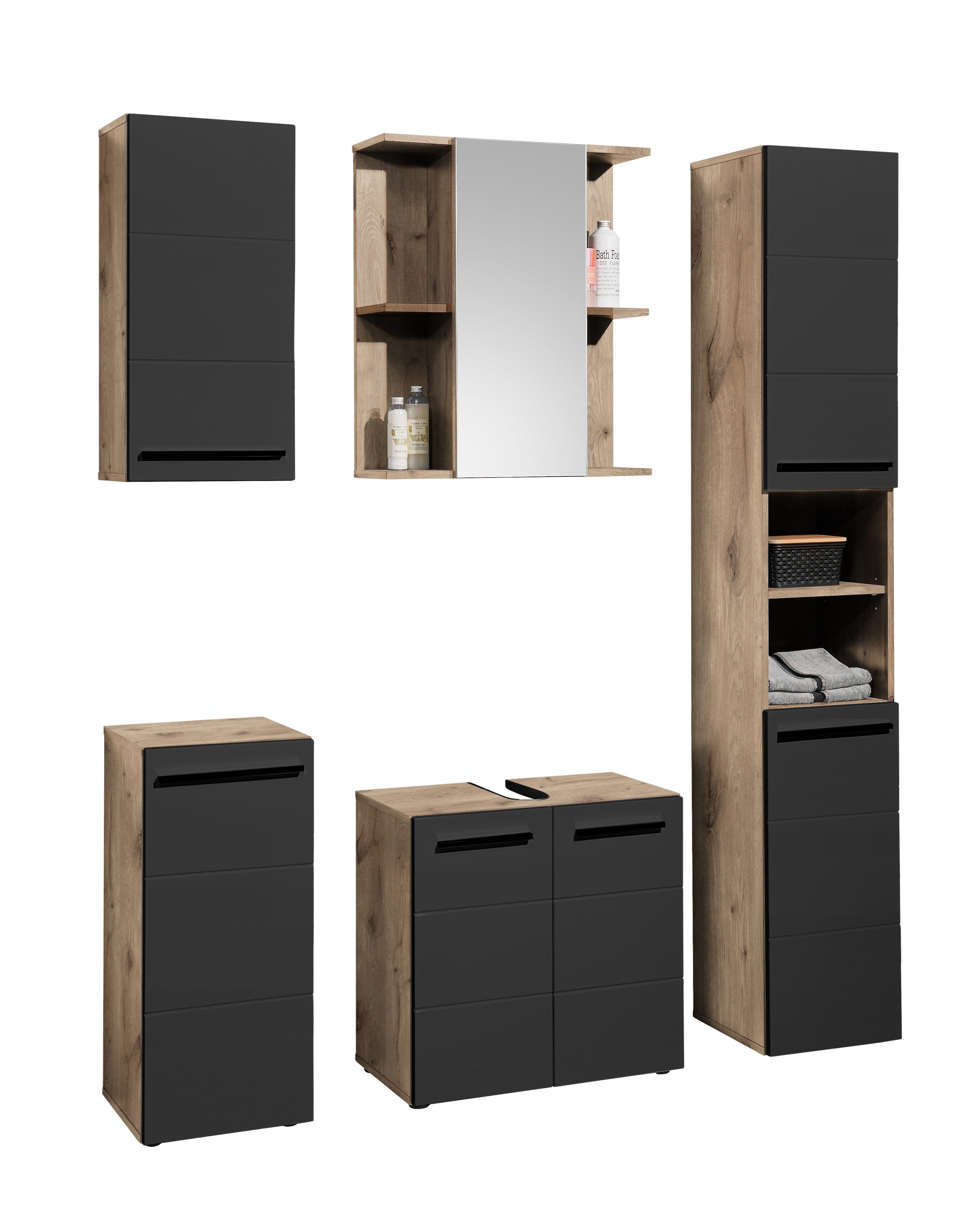moebel-dich-auf Badmöbel-Set Vail, (Set 1, 5-St., Hochschrank, Spiegelschra günstig online kaufen