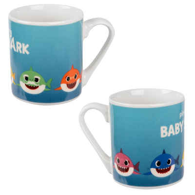 United Labels® Tasse Baby Shark Tasse für Kinder - 5 Sharks aus Porzellan Blau 230 ml, Porzellan