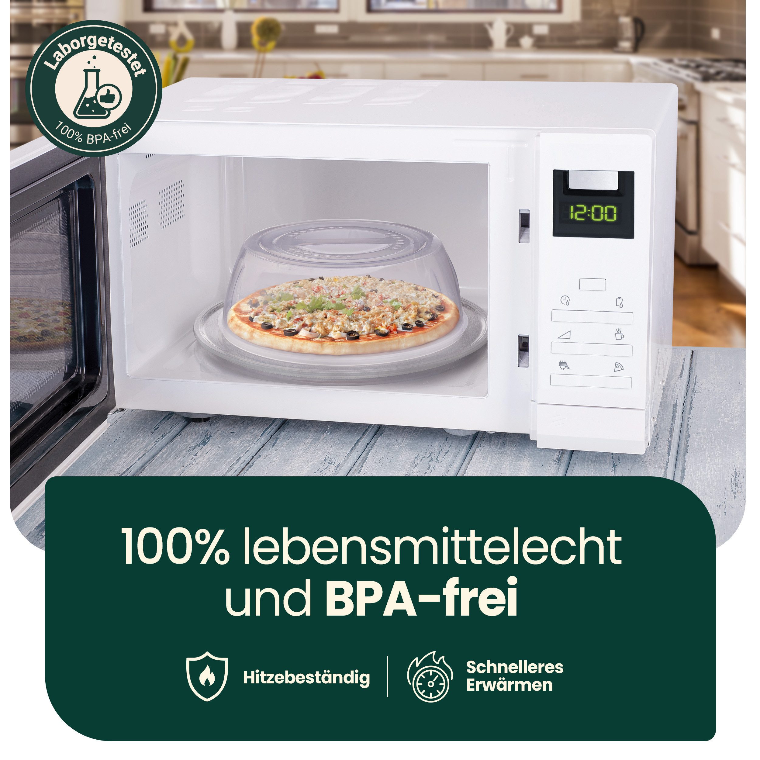 uandu home Mikrowellenbehälter Mikrowellen Abdeckung, Mikrowellengeschirr, Microwellenabdeckungen, (Küche Aufbewahrung & Organisation, Microwellengerät, Abdeckhaube, Microwave Cover, 1-tlg., Ø 27x10 cm)