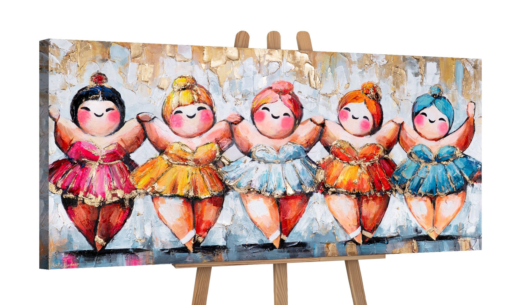 YS-Art Gemälde Wandbild, Menschen, Leute, Personen, Regenschirm, Teddybär, Tänzerin