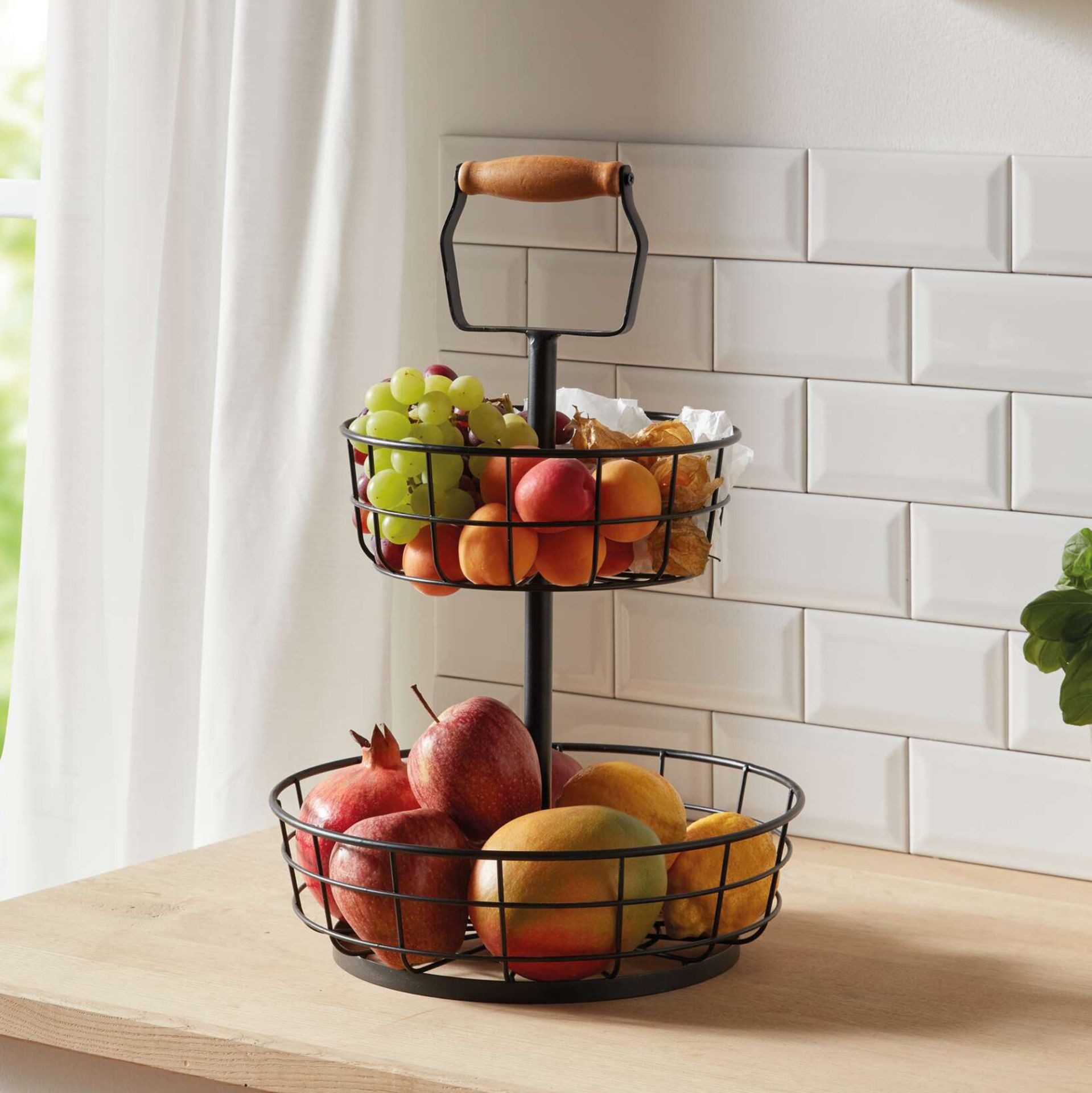 Home-trends24.de Etagere Metall Etagere Obst Schale Korb Griff 2-stöckig Servierständer 45 cm, Metall