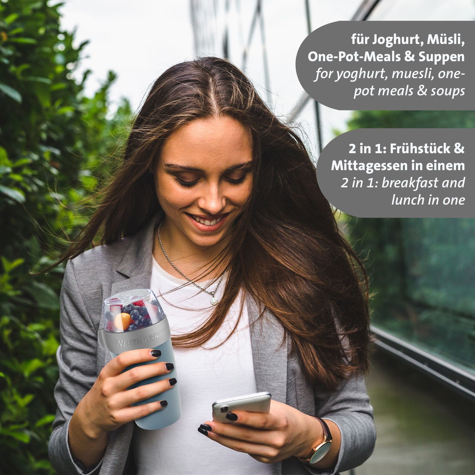 WESTMARK Mehrwegbecher, Kunststoff, (1-tlg), Joghurt-, Müsli-, Lunchbehälter, To Go, 200 + 500 ml, Made in Germany