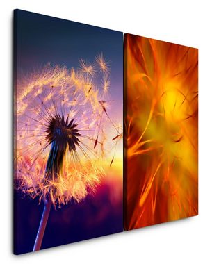 Sinus Art Leinwandbild 2 Bilder je 60x90cm Pusteblume Makro Orange Sommer Feeling Abendröte Blume