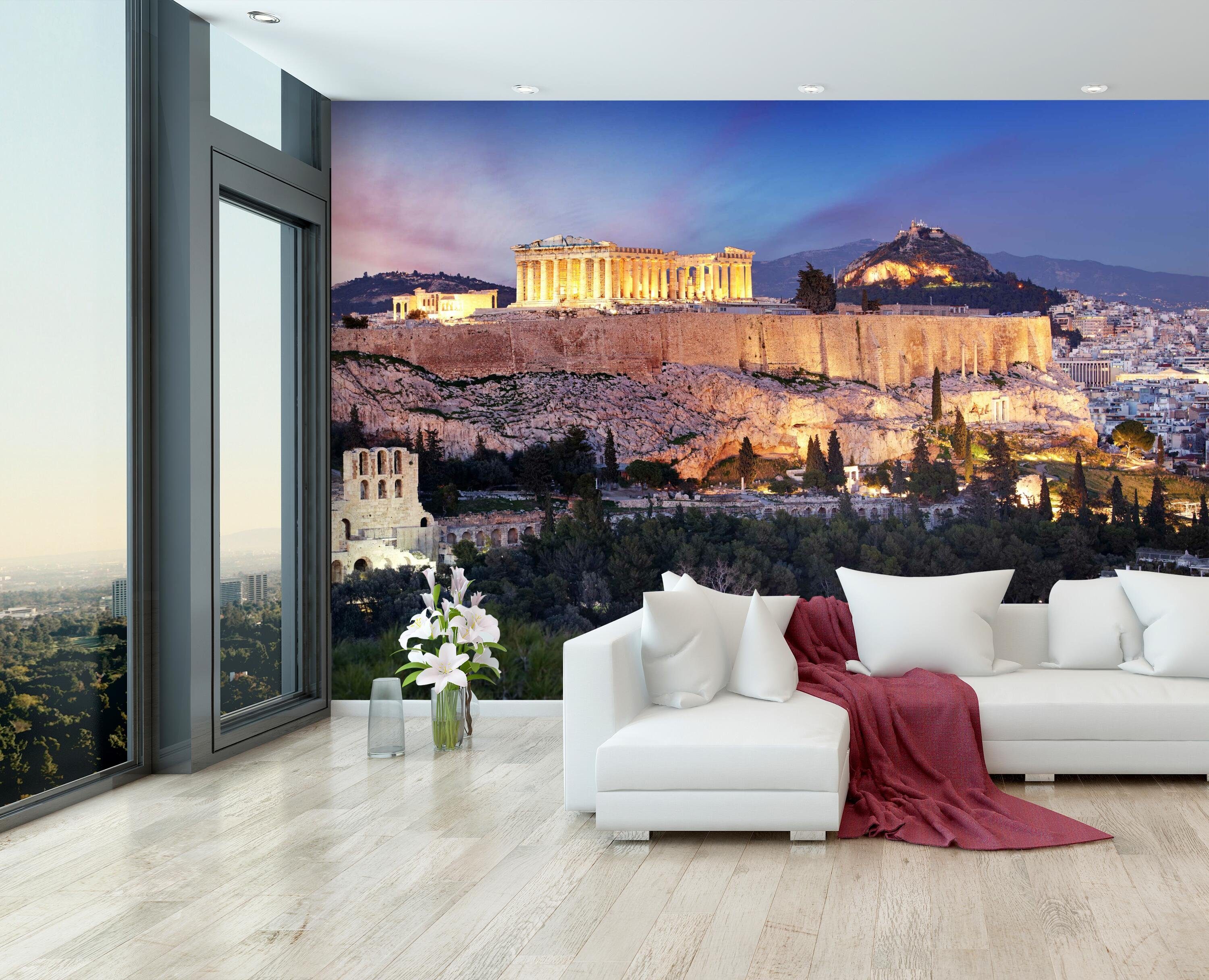 Wandtapete, Vliestapete Stil, glatt, matt, Gebäude im Motivtapete, wandmotiv24 Fototapete Griechischen