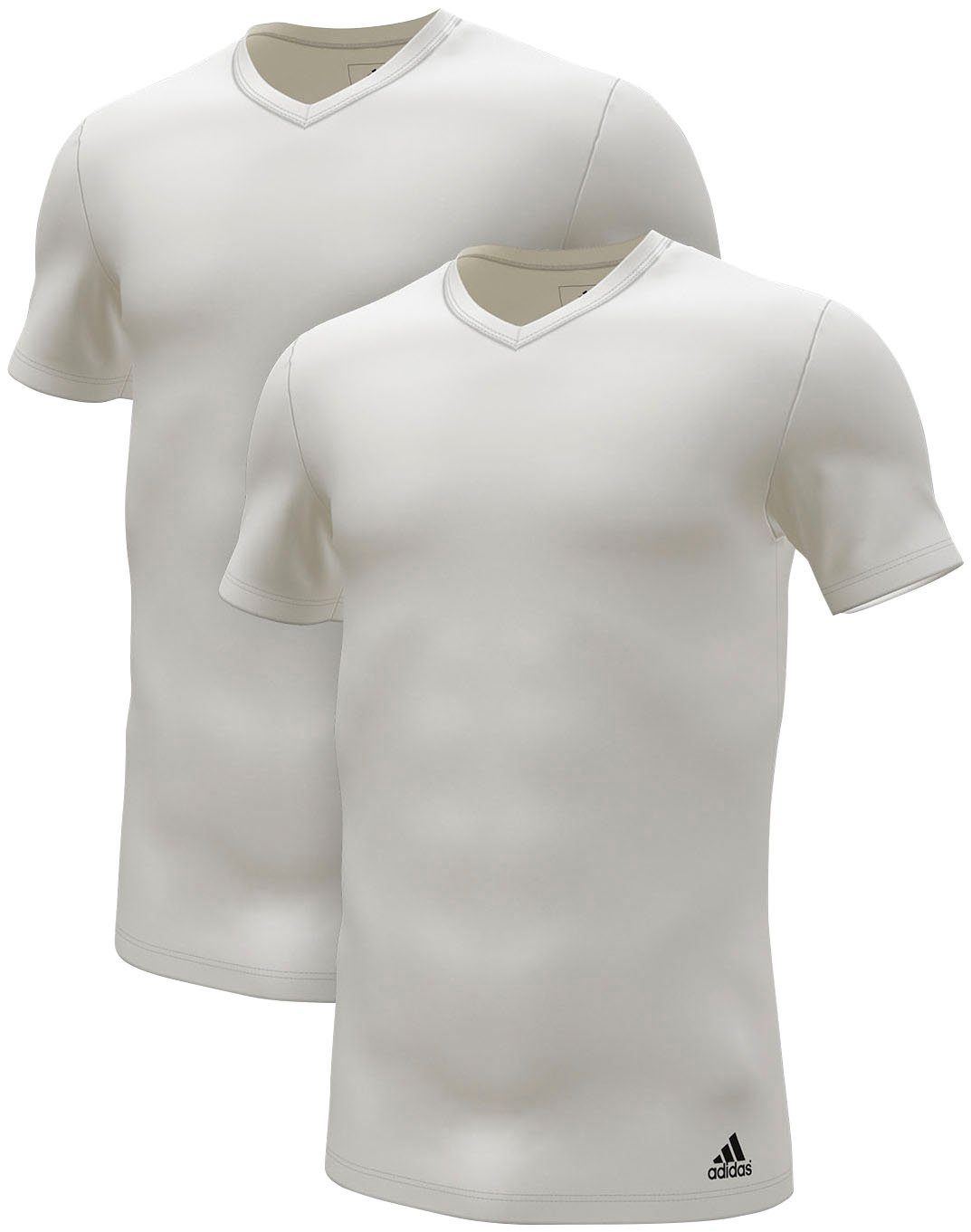 weiss (2er-Pack) 4 T-Shirt Unterhemd adidas V-Neck Stretch flexiblem Sportswear mit Way