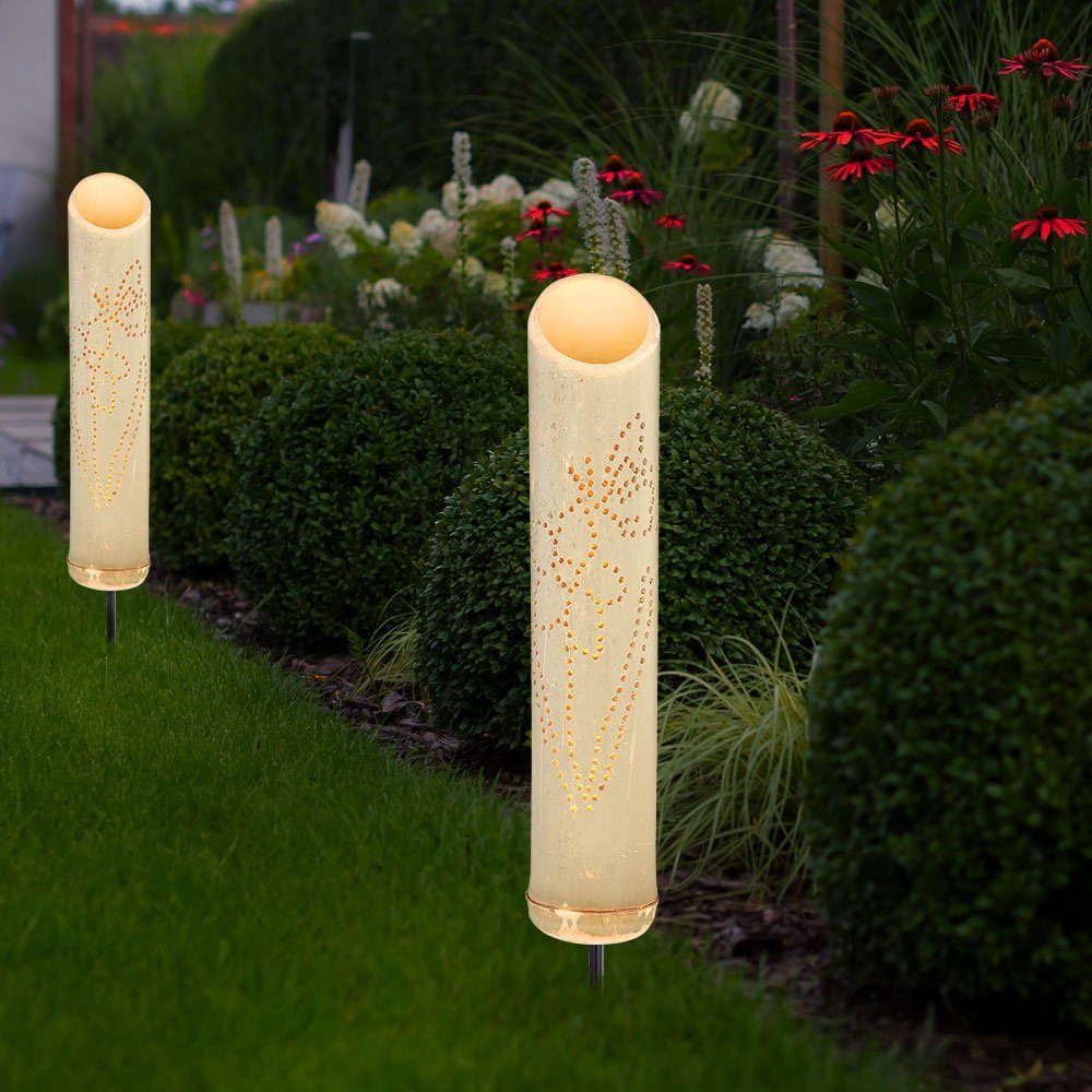 verbaut, Garten für Solarlampe Solarlampen LED-Leuchtmittel Bambus etc-shop Erdspiess Warmweiß, fest LED Solarleuchte, Außen